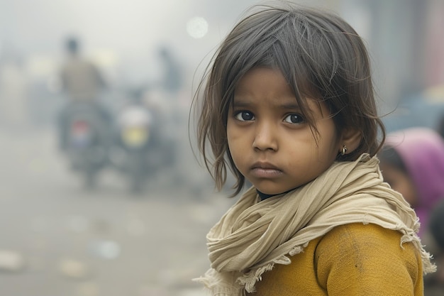 Pobre niña con una expresión desesperada o molesta