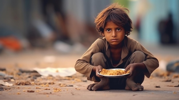 Foto pobre niño hambriento mirando a la cámara