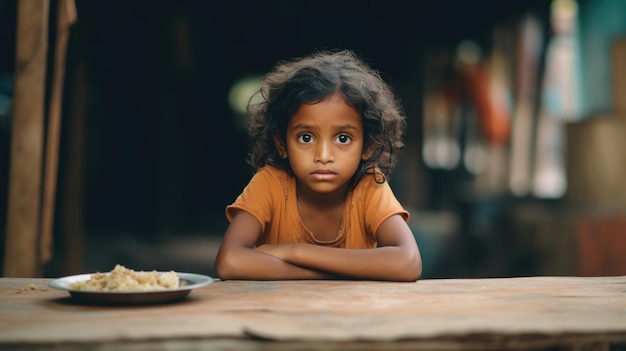 Pobre niño hambriento mirando a la cámara