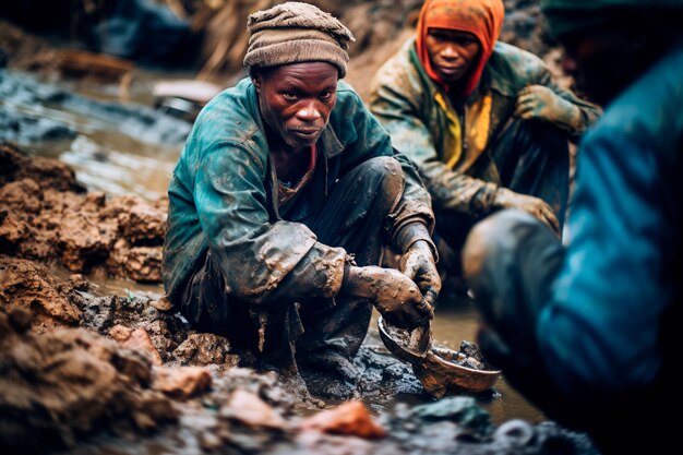 Foto los pobres africanos sufren por la extracción de minerales útiles en condiciones inhumanas minería de cobalto