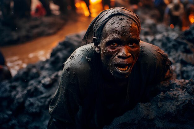 Foto los pobres africanos sufren por la extracción de minerales útiles en condiciones inhumanas minería de cobalto