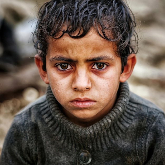 La pobreza y la pobreza en el rostro triste de los niños