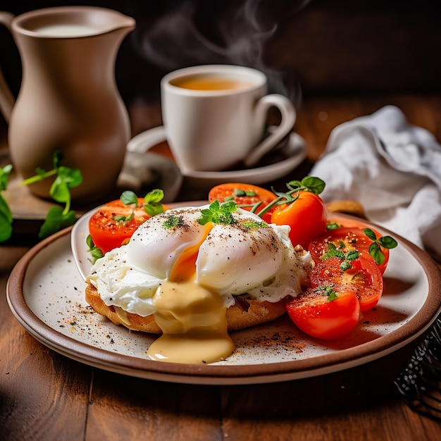 Pochierte Eier mit Kaffeetomaten