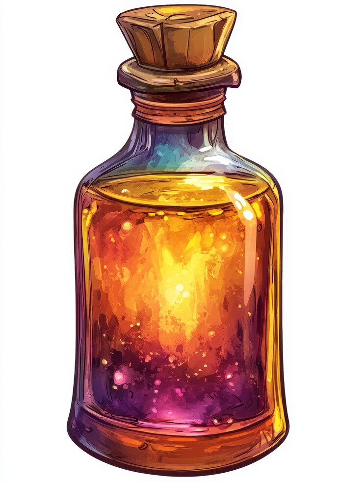 Foto poción mística en una botella de vidrio