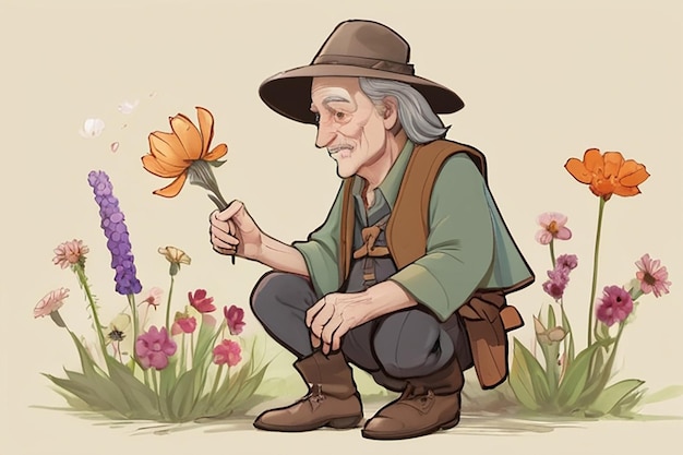 Pociones curativas Personaje Recogiendo flores de papa Ilustración