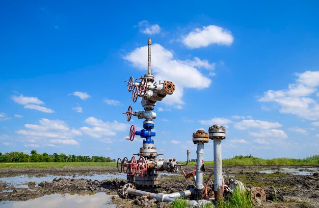 Foto poço de petróleo após reparo em lama e poças