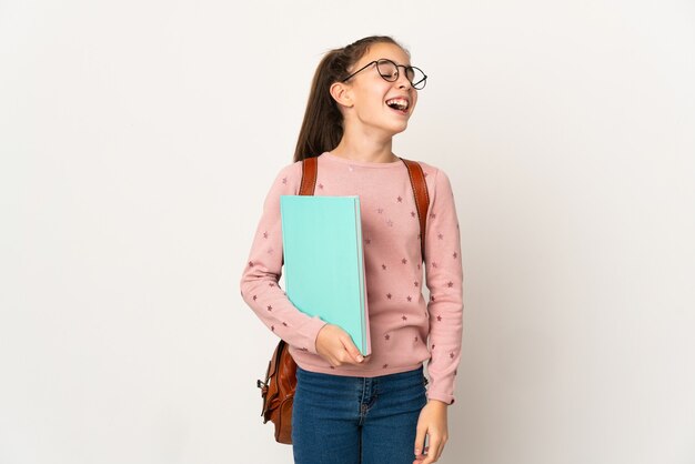 Poco estudiante niña fondo aislado riendo