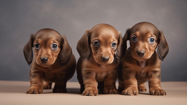 Pocos lindos cachorros de perro salchicha emocionados IA generativa