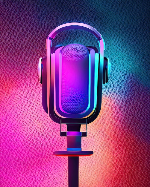 Foto podcast de microfones com capa de papel de parede colorido