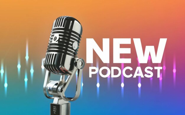 Podcast-Mikrofon mit dem Text Neuer Podcast
