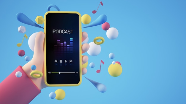 Podcast en renderizado 3d de smartphone