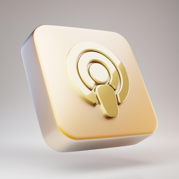 Podcast-Symbol. Goldenes Podcast-Symbol auf mattgoldener Platte. 3D-gerendertes Social Media-Symbol.