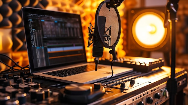 Podcasting-Einrichtung Mikrofon Laptop-Einrichtung