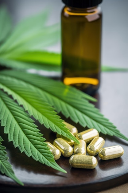 Poder curativo revelado Medicamento de CBD junto a la hoja de cannabis
