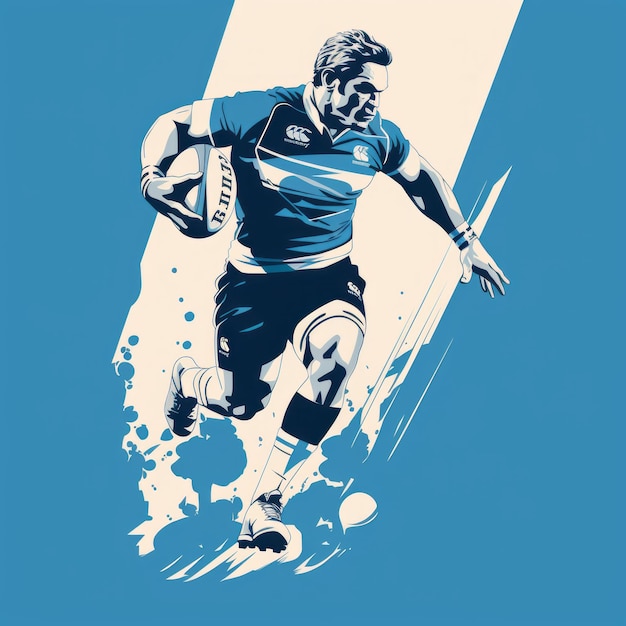 El poder de la precisión Un dinámico jugador de rugby desata en el lienzo azul una obra maestra de Saul