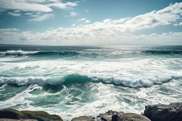 Poderosas olas en una playa rocosa