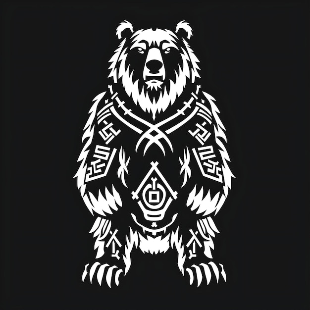 Poderoso emblema del clan del oso con el oso de pie en las patas traseras un diseño creativo del logotipo del tatuaje