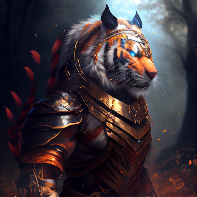 Poderoso guerreiro tigre antropomórfico Generative Ai