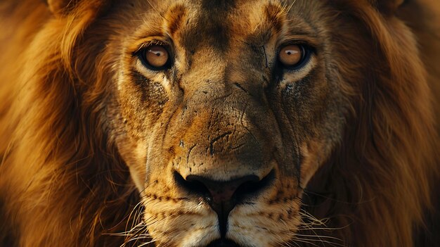 Foto un poderoso león mira fijamente a la cámara con una mirada intensa