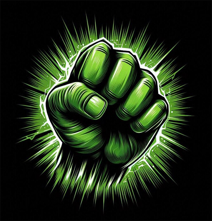 Poderoso Puño Verde con Ilustración de Energía Explosiva