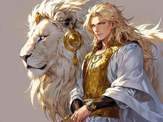 un poderoso el rey y un maestro elemental de la luz y el león blanco