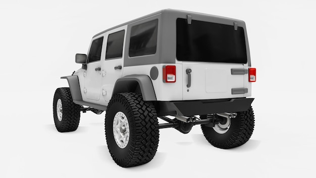 Poderoso SUV sintonizado branco em renderização 3d de fundo branco