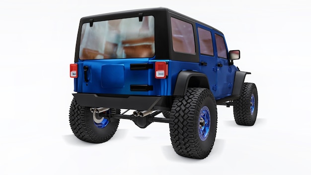 Poderoso SUV sintonizado em azul para ilustração 3D de expedições em fundo branco