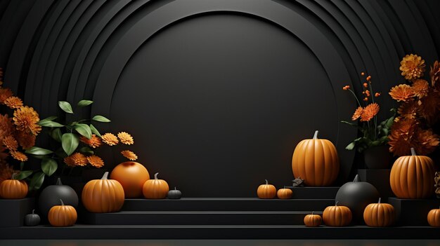 Pódio 3D com fundo abstrato minimalista com tema de Halloween IA generativa