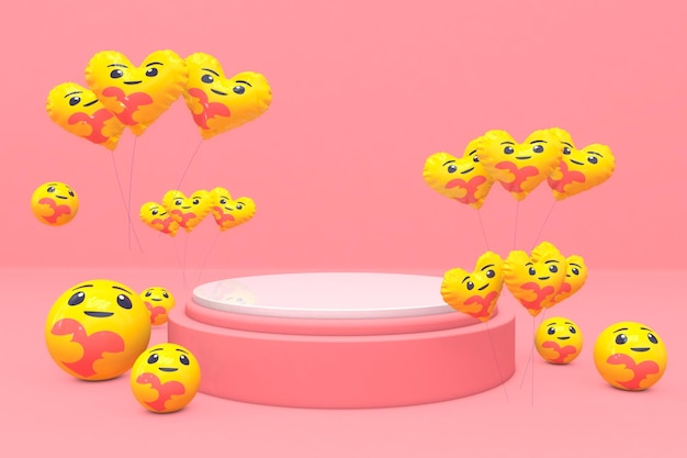 Podio 3d de Emoji Care con fondo flotante de globo de emoticonos