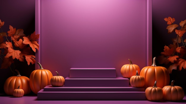 Podio 3D y escenario geométrico con fondo abstracto minimalista con temática de Halloween IA generativa