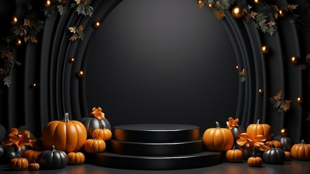 Podio 3D con fondo abstracto minimalista con temática de Halloween IA generativa