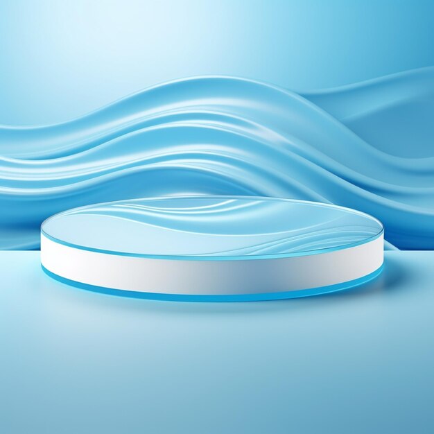Podio 3d en fondo de ondas de agua Ilustración de la plataforma del producto en un fondo ondulado azul