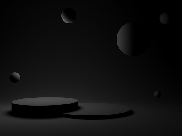 Pódio 3d geométrico preto. fundo escuro.