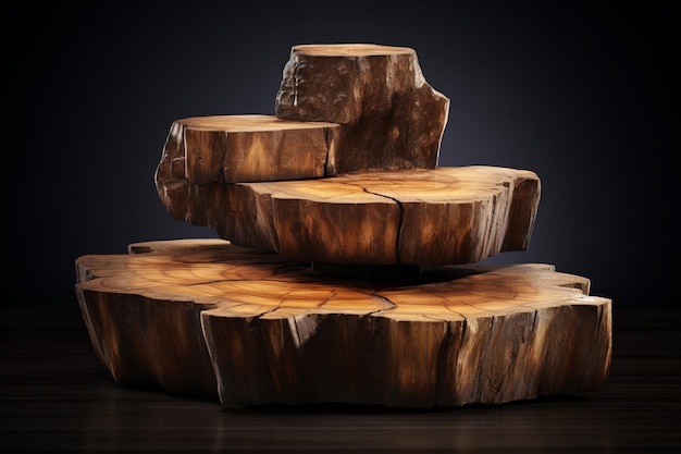 Podio 3D de madera de roble para la plataforma de productos tradicionales en renderización 3D