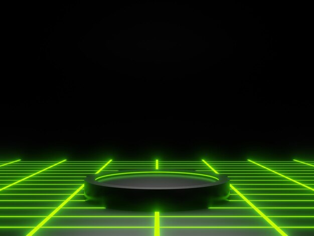 Pódio 3D preto com luzes de néon verdes