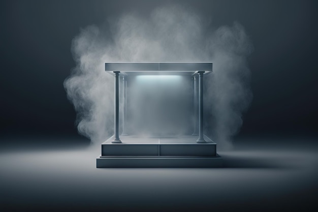 Podio 3D realista con humo y color oscuro para la exhibición de productos