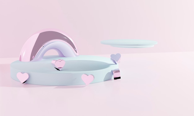 Podio abstracto 3d como concepto de amor de San Valentín para poner regalos y objetos. Ilustración 3D.