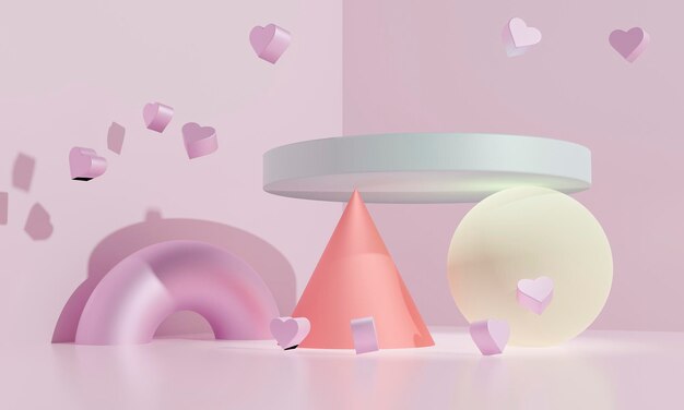 Podio abstracto 3d como concepto de amor de San Valentín para poner regalos y objetos. Ilustración 3D.