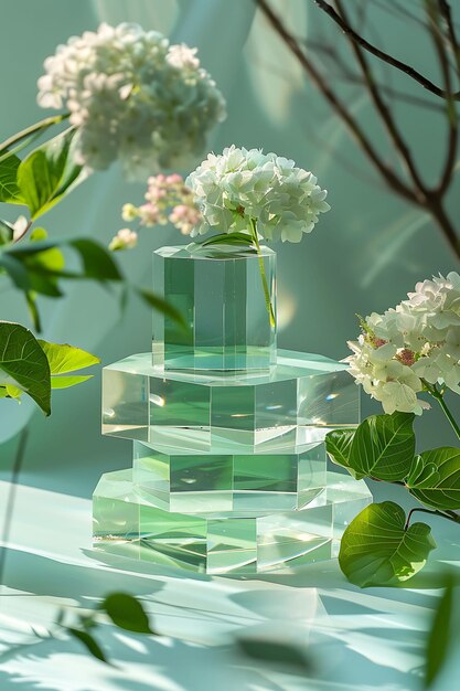 Podio acrílico hexagonal apilado con acabado liso y brillante Decorativo de material translúcido único