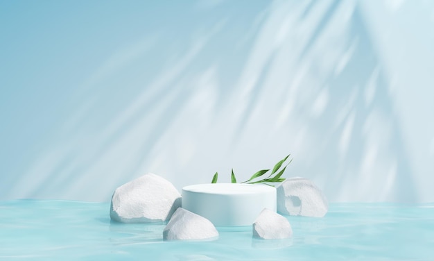 Podio en el agua para la presentación del producto Belleza natural pedestal relajación y salud 3d ilustraciónx9