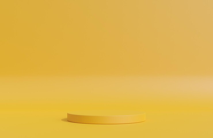 Podio amarillo para la presentación del producto en estilo natural de fondo amarillo pastel, modelo 3d e ilustración.