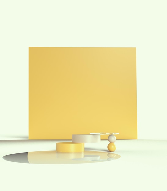 Podio amarillo sobre fondo de color amarillo para el producto Representación 3d de concepto mínimo