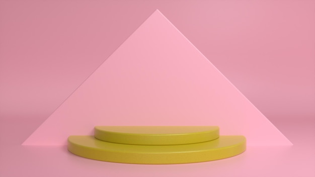 Podio amarillo sobre un fondo triangular abstracto rosa Foto Premium