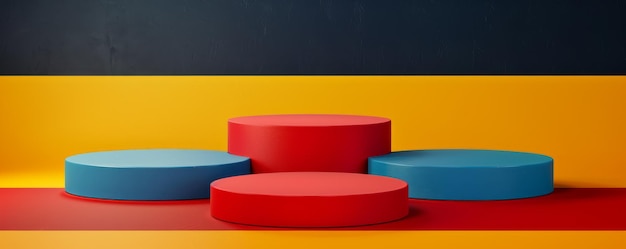 Podio de arte pop tritiado sobre un fondo de bandera alemana con colores vibrantes