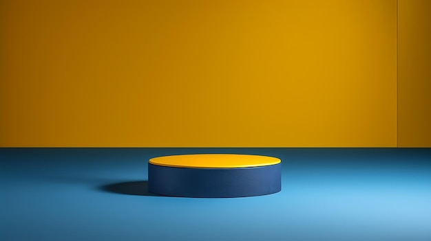 Pódio azul e amarelo para exibições minimalistas Estágio vazio AI Generative
