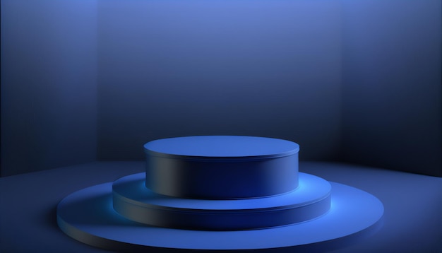 Podio azul para exhibir artículos.