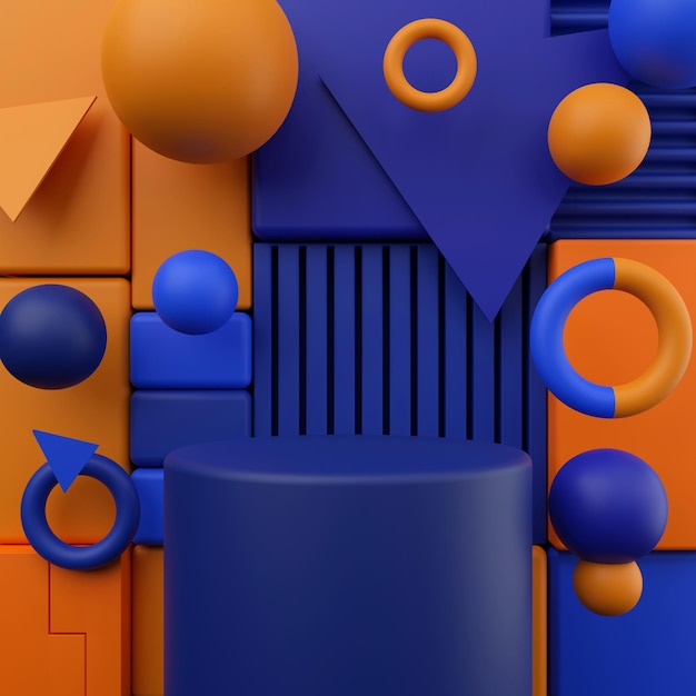 Podio azul y naranja Ilustración 3D Diseño moderno