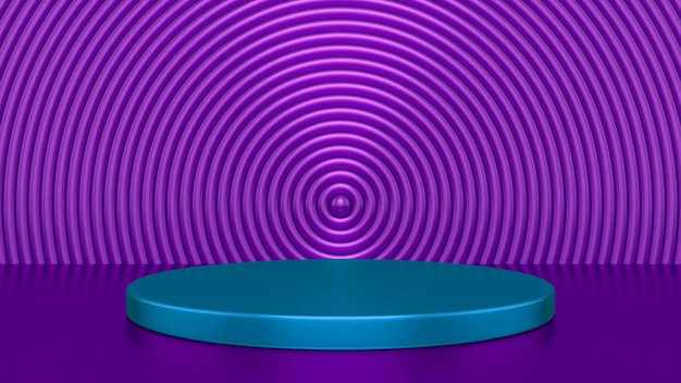 Podio azul púrpura brillante cromo y fondo de geometría abstracta Foto Premium