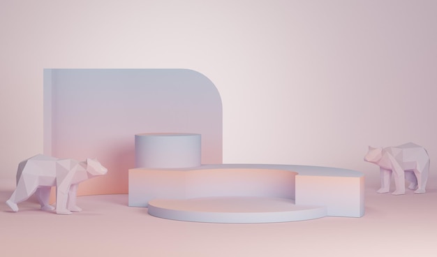 Podio de belleza y fondo abstracto Escena de colores pastel azul y coral render 3d