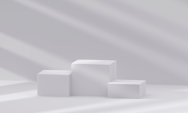 Podio blanco 3D con luz y sombra Composición geométrica abstracta en diseño minimalista Exposición de estudio 3D showroom Pedestal de producto